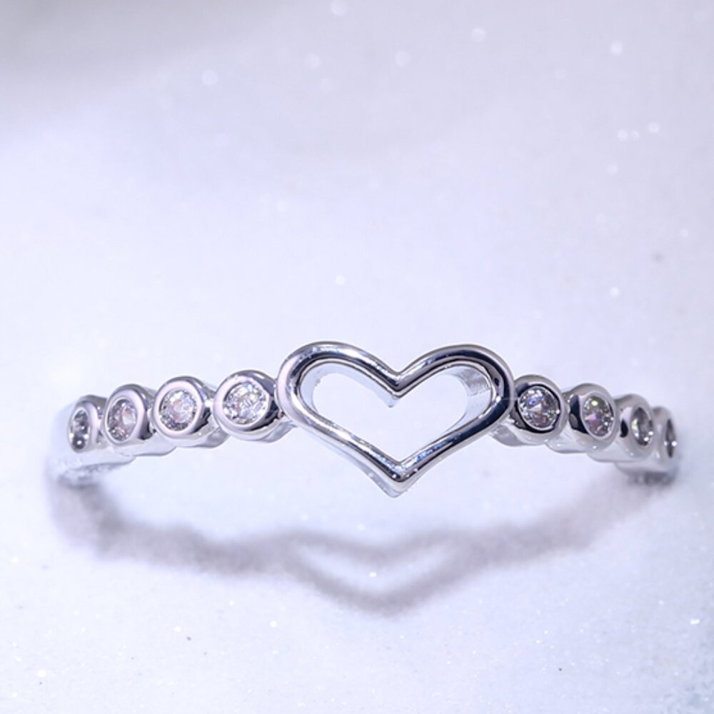 Super Lovely Heart Sweet Many Tiny Zircon Filled Silver Ring for Women, VIP459 - Picture 8 of 8